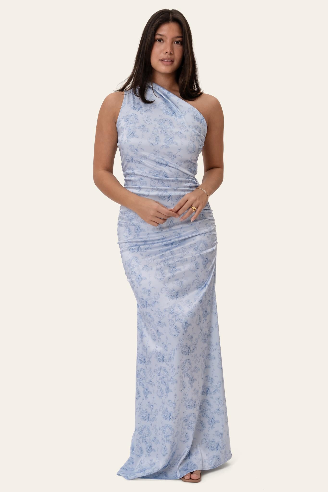 AndreaIC Satin Dress - Soft Blue Blossom – no.byic.com