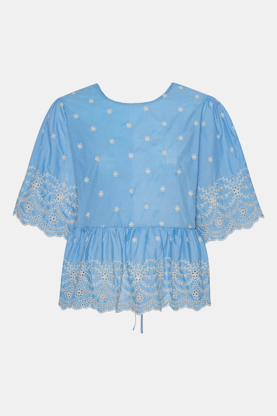LulaIC Topp - Blå Hvit Broderi