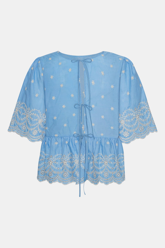 LulaIC Topp - Blå Hvit Broderi