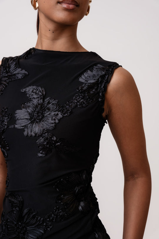 MiraIC Mesh Topp (Preorder del. week 43) - Sort Blomsterprint