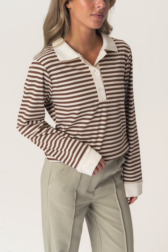 CarlyIC Polo - Brun Stripete