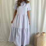 Lipe Dress Short Sleeve - Rose/blue Stripe