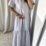 Lipe Dress Short Sleeve - Rose/blue Stripe
