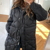 JXLenora Shiny Quilted Coat - Black