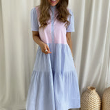 Lipe Dress Cotton Poplin - Blue Rose Stripe