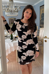 MajaIC Mesh Kjole - Svart Beige Blomst