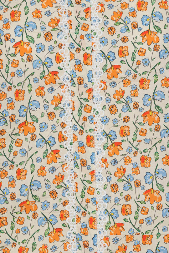 LiaIC Skjorte - Oransje Blå Blomstertrykk