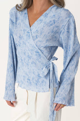 OfeliaIC Omslagsbluse - Lyseblått Blomsterprint