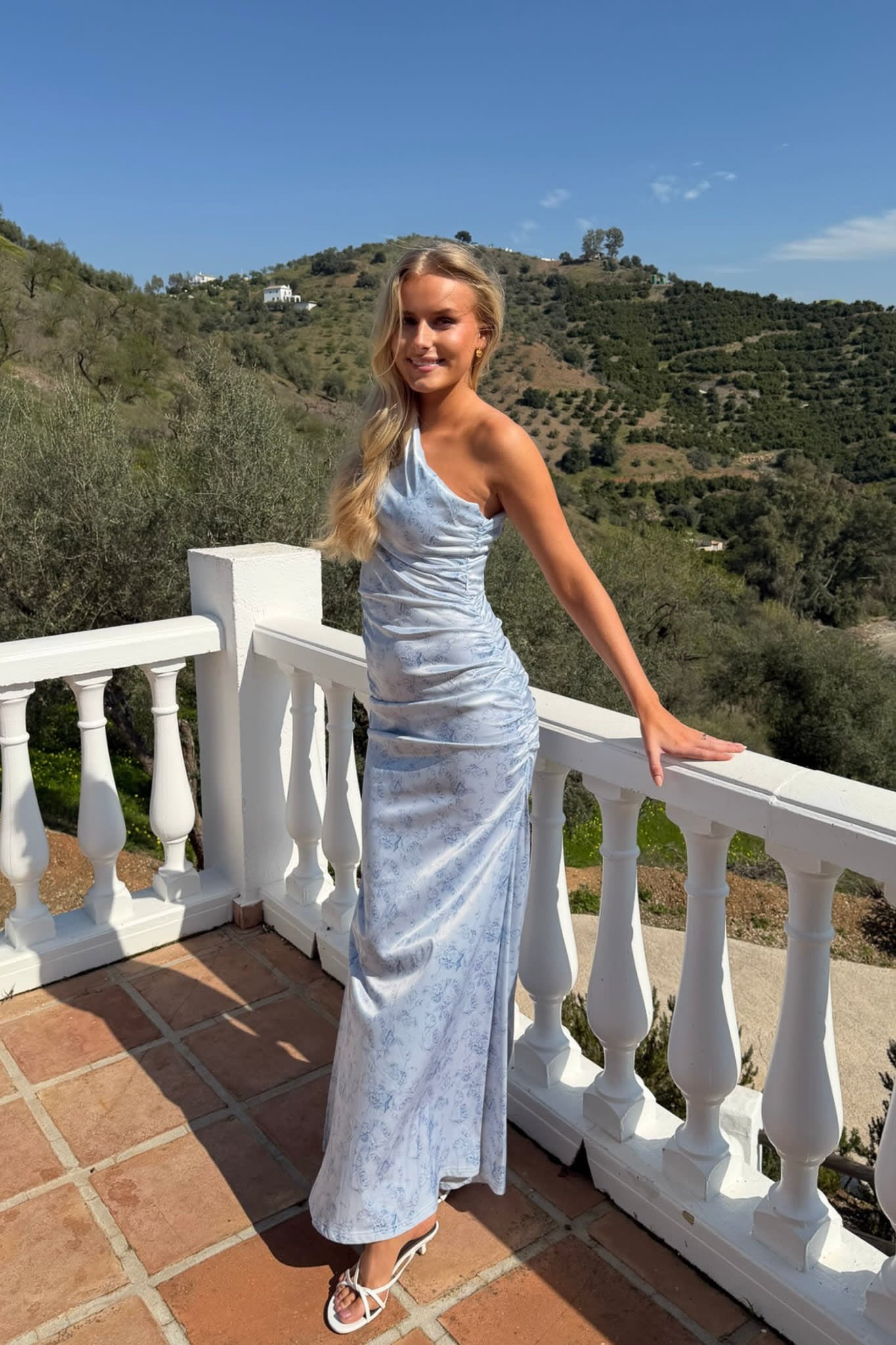 AndreaIC Satin Dress - Soft Blue Blossom – no.byic.com