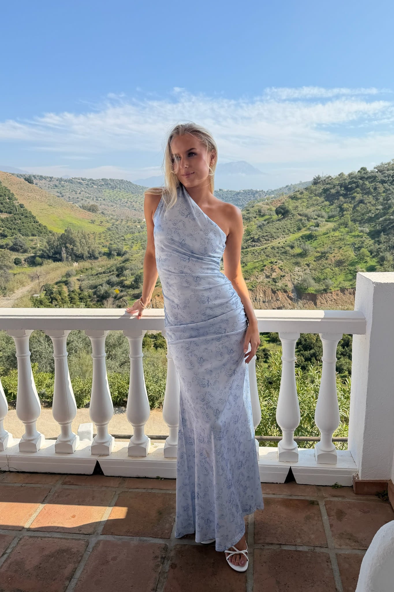 AndreaIC Satin Dress - Soft Blue Blossom – no.byic.com