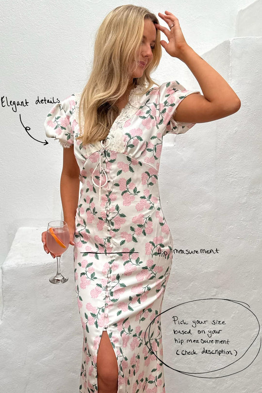 AgneteIC Lang Kjole - Rosa Hortensia Print
