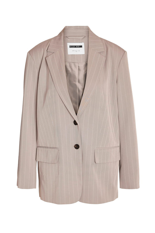 NMVera Oversized Blazer - Lysegrå Hvit Stripete