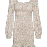 NMTone LS Square Neck Smock Dress - Eggnog Pink Flowers