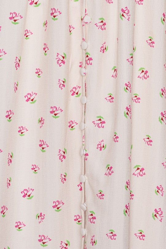 AdelIC Lang Kjole - Beige Rosa Blomstertrykk
