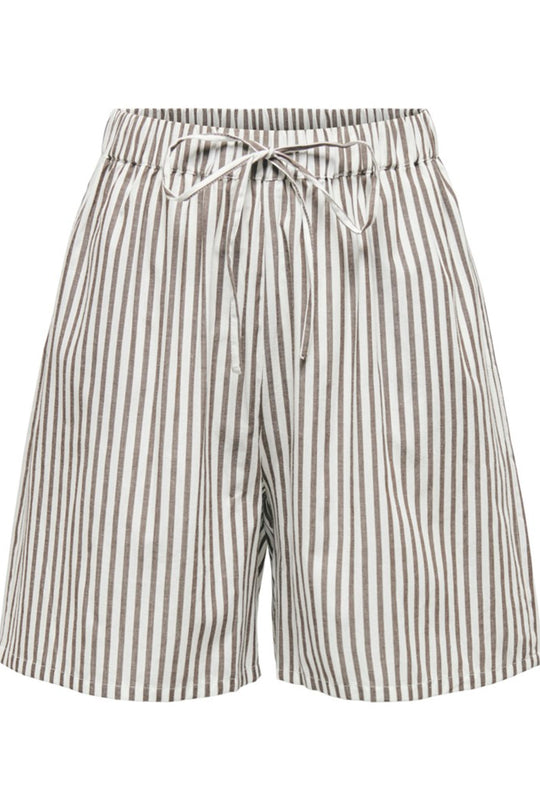 ONLSaga Shorts - Hvit Med Brun Striper
