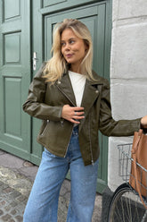 ONLJacky Faux LONLEather Biker - Mørk ONLOlivengrønn