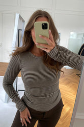 Freya Bluse - Brun Med Hvite Striper - BYIC