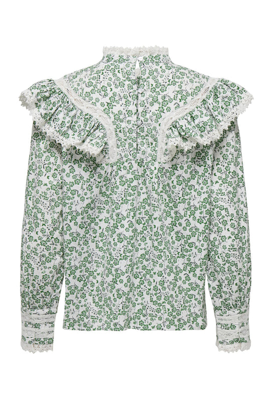 ONLGigi Premium Bluse - Hvit Grønn Blomstertrykk