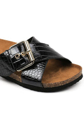 Mathilda Croc Slip On - Black - BYIC
