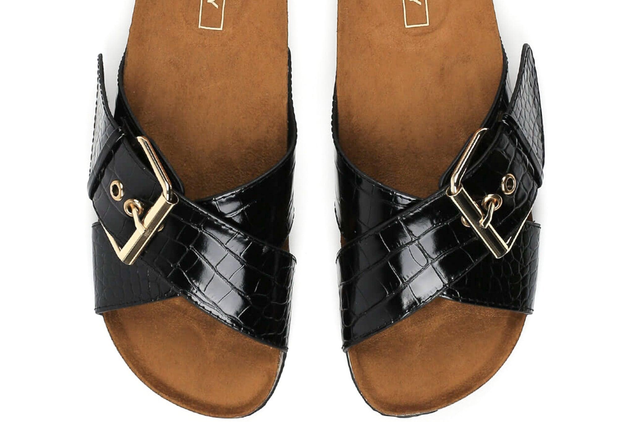 Mathilda Croc Slip On - Black - BYIC